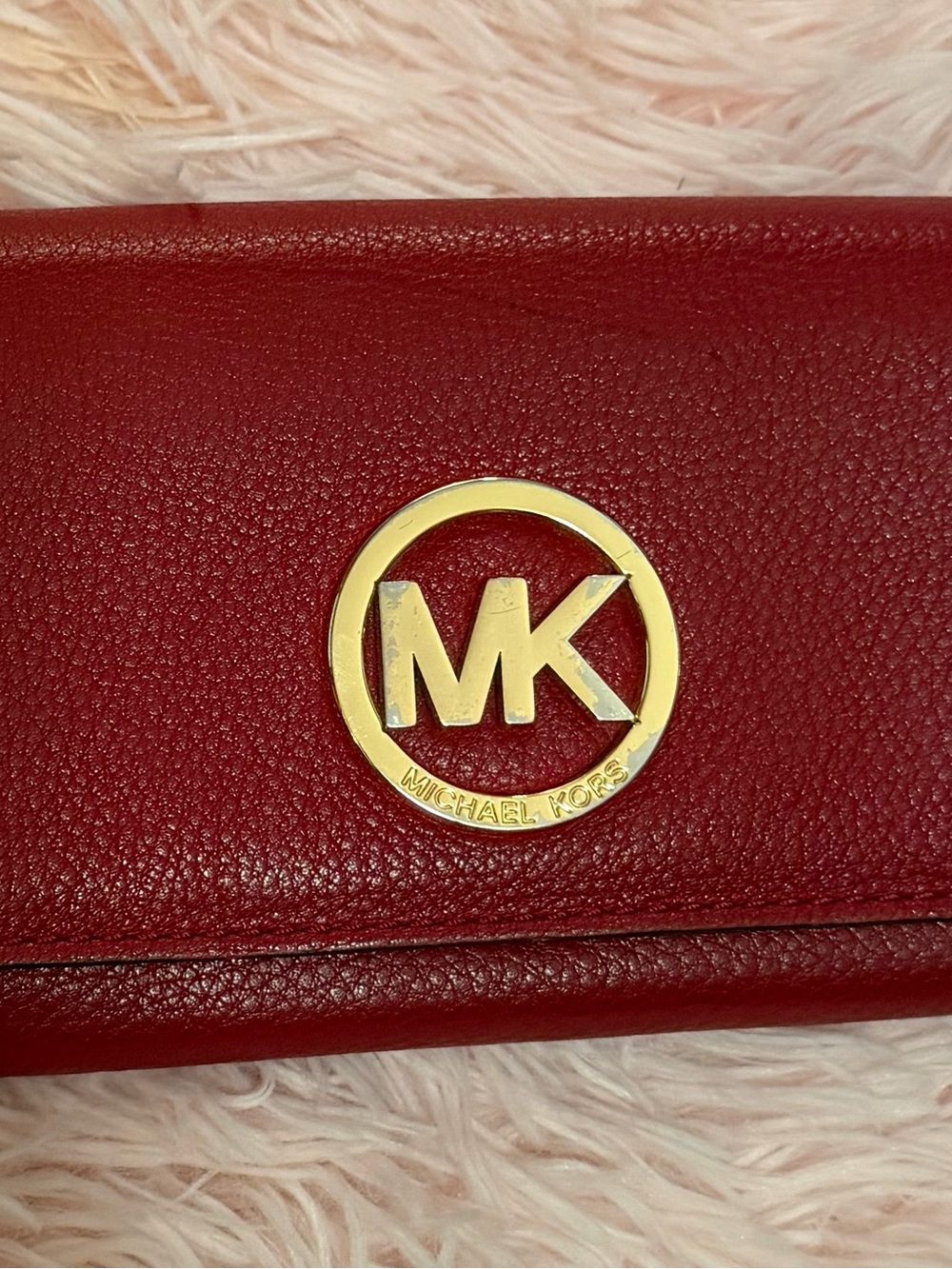 Michael Kors Red Pebbled Leather Wallet with Gold MK Emblem - Picture 4 of 8